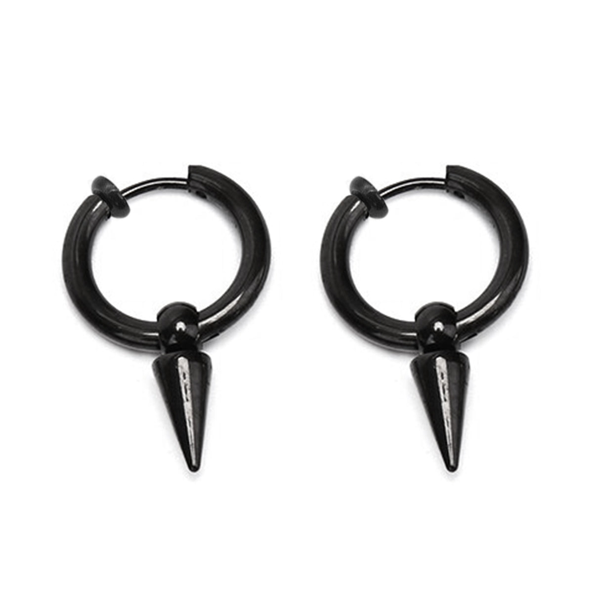 Pack 2 Pares Aros Argolla Espina A Presión Acero Plata Negro