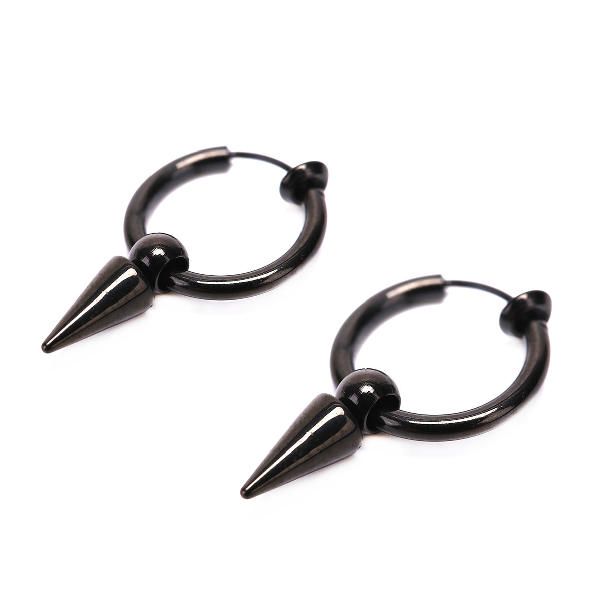 Pack 2 Pares Aros Argolla Espina A Presión Acero Plata Negro