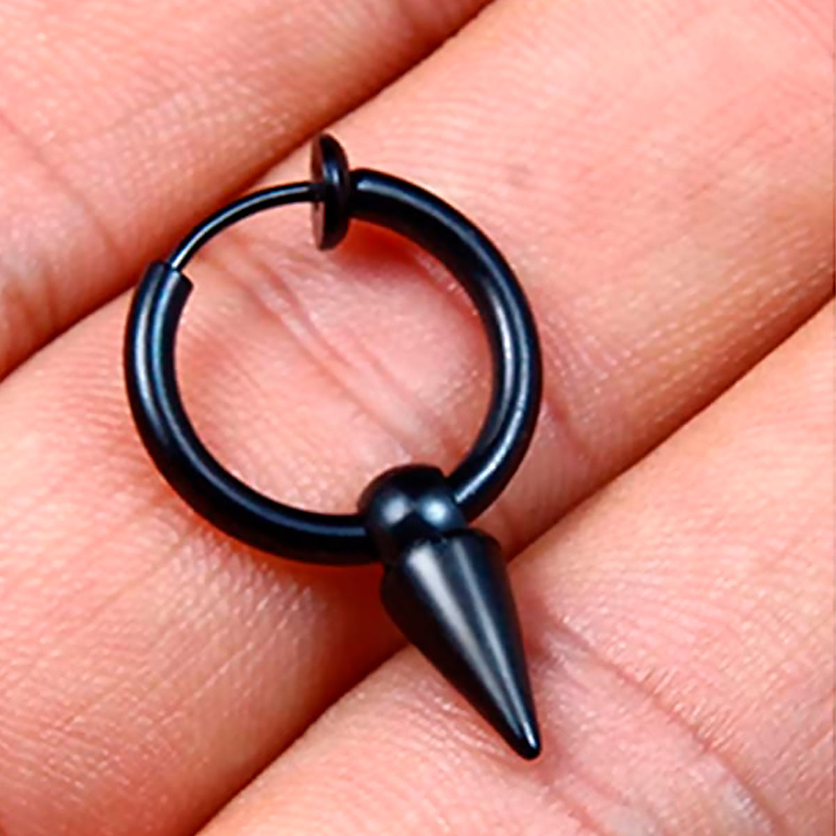 Pack 2 Pares Aros Argolla Espina A Presión Acero Plata Negro