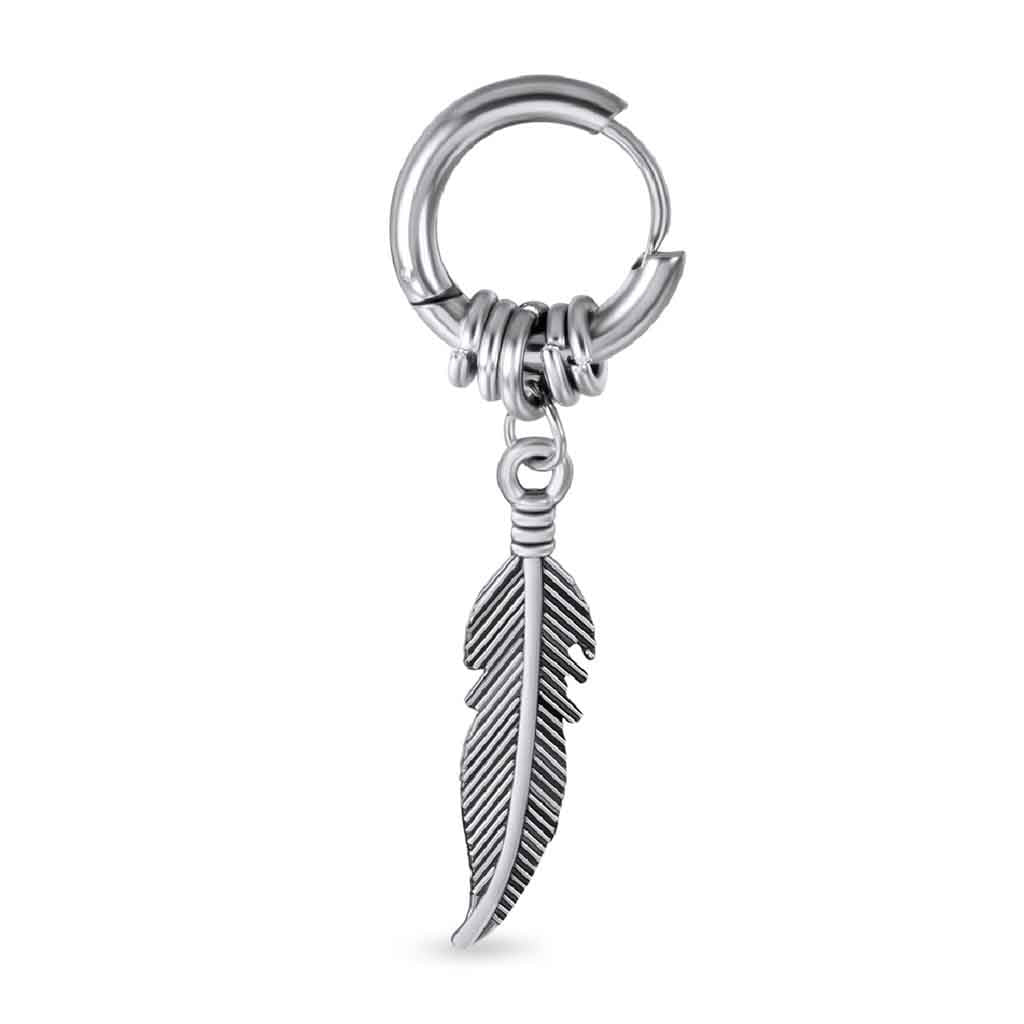 Aros Mujer Hombre Argolla Pluma Colgante Plata