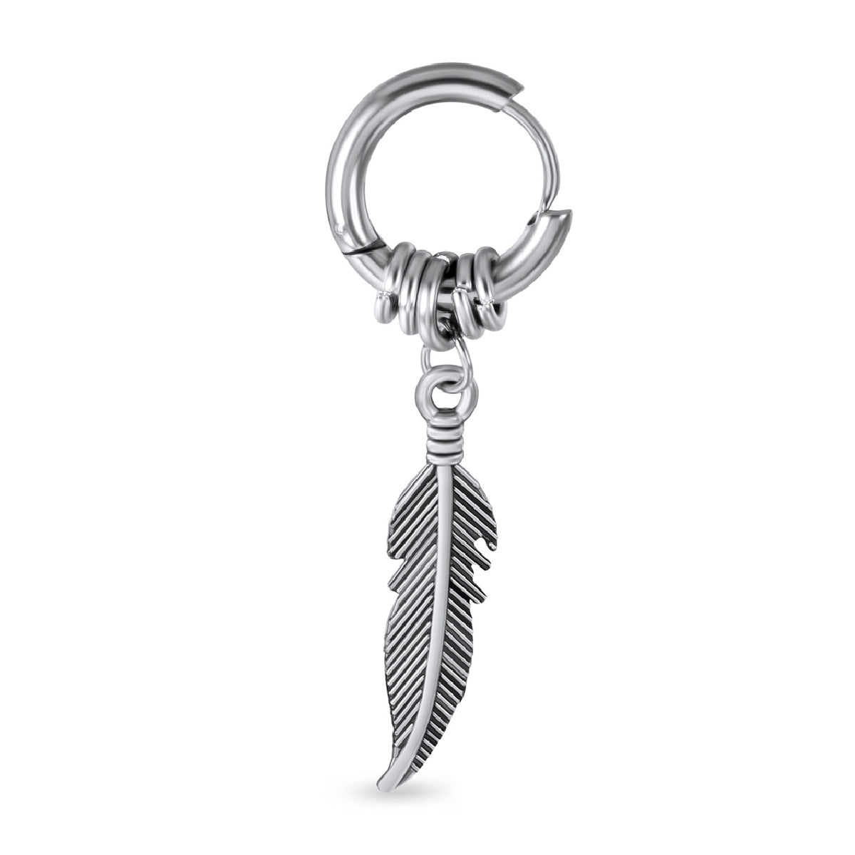 Pack 2 Aros Acero Quirurgico Argolla con Pluma Plata y Negro