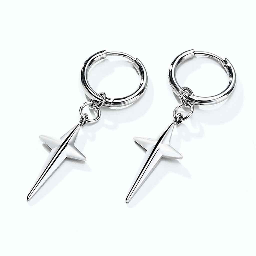 Aros Hombre Mujer Argolla Acero Estrella Plateado Par