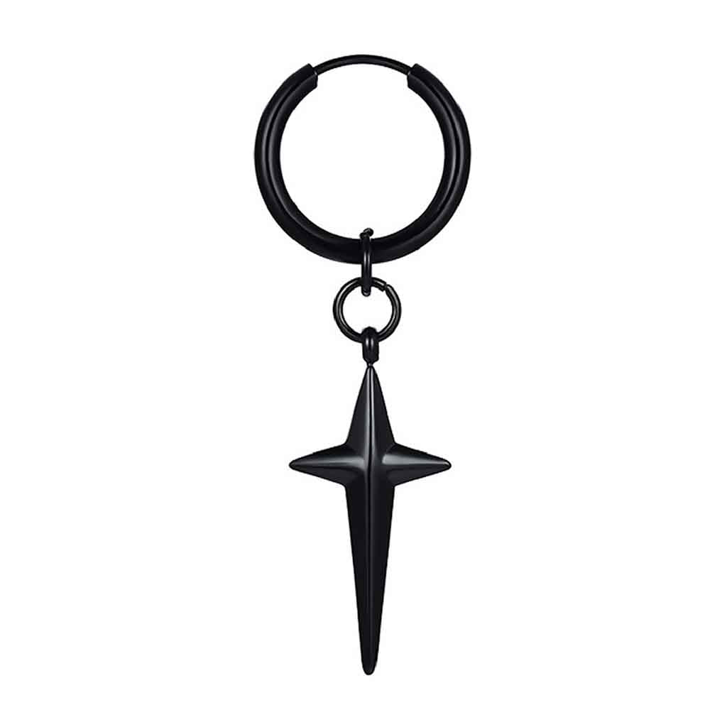 Aros Mujer Hombre Argolla Acero Estrella Solitario Negro