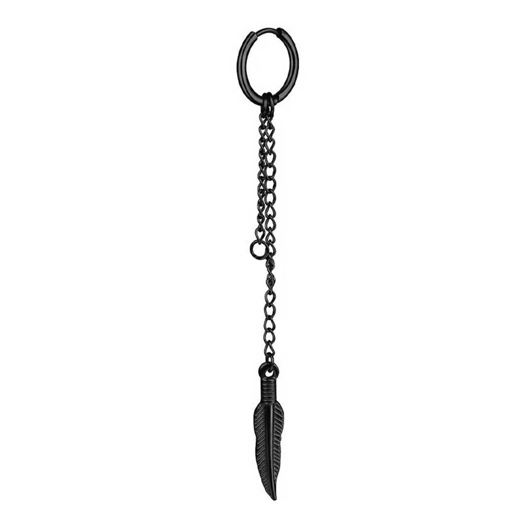 Aro Argolla Piercing Acero Negro Cadena y Pluma Colgante