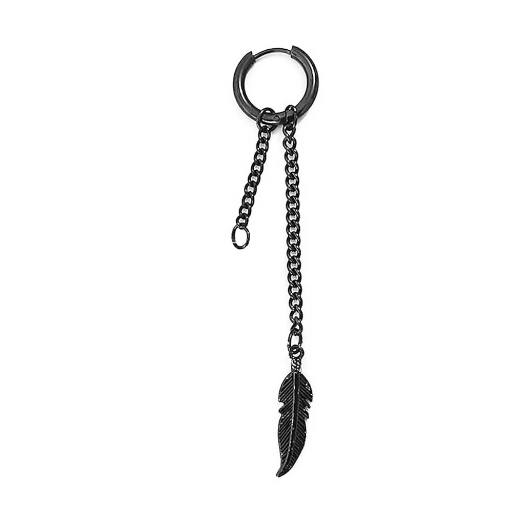 Aro Argolla Piercing Acero Negro Cadena y Pluma Colgante