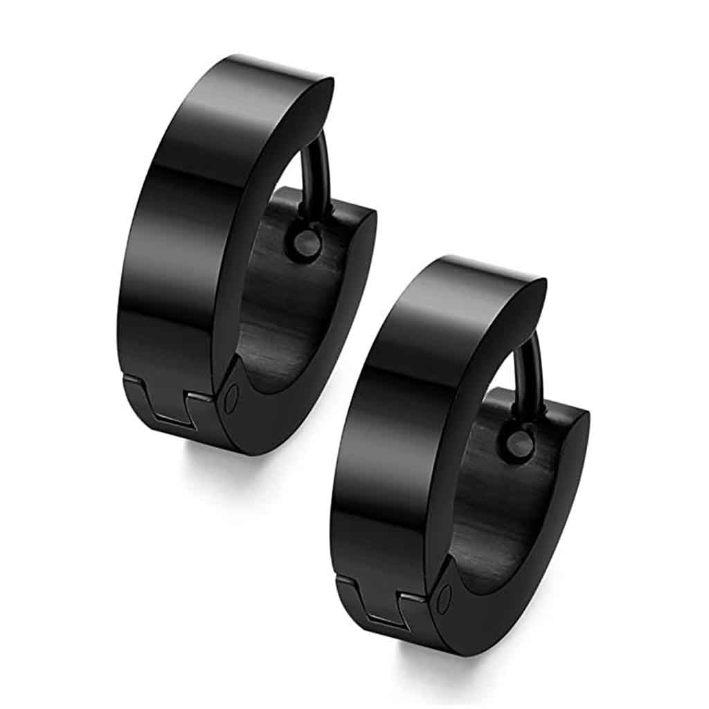 Aros Hombre Argollas Huggies Acero Negro