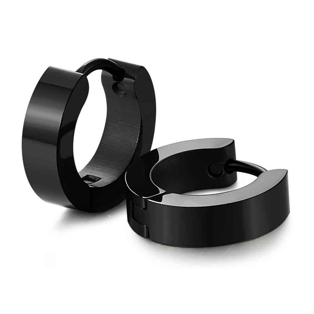 Aros Hombre Argollas Huggies Acero Negro
