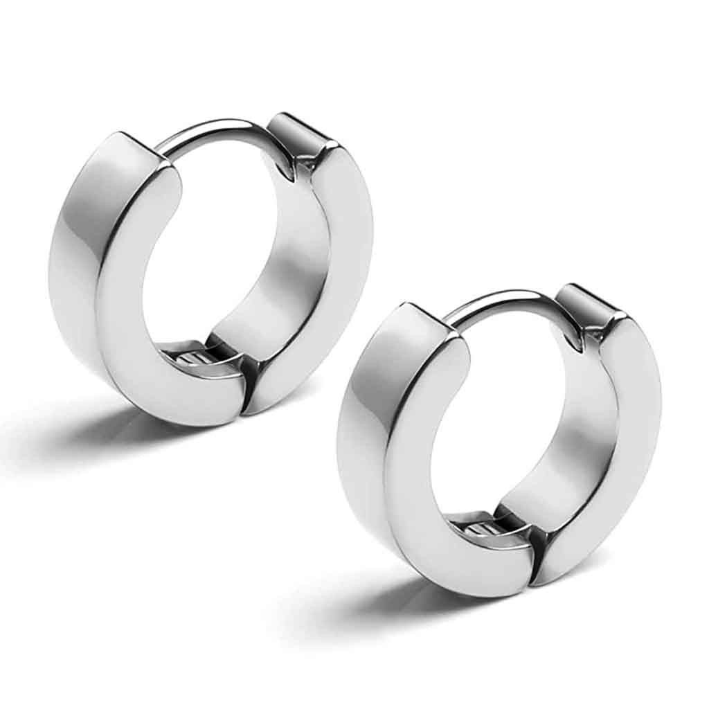 Aros Hombre Argollas Huggies Acero Plateado