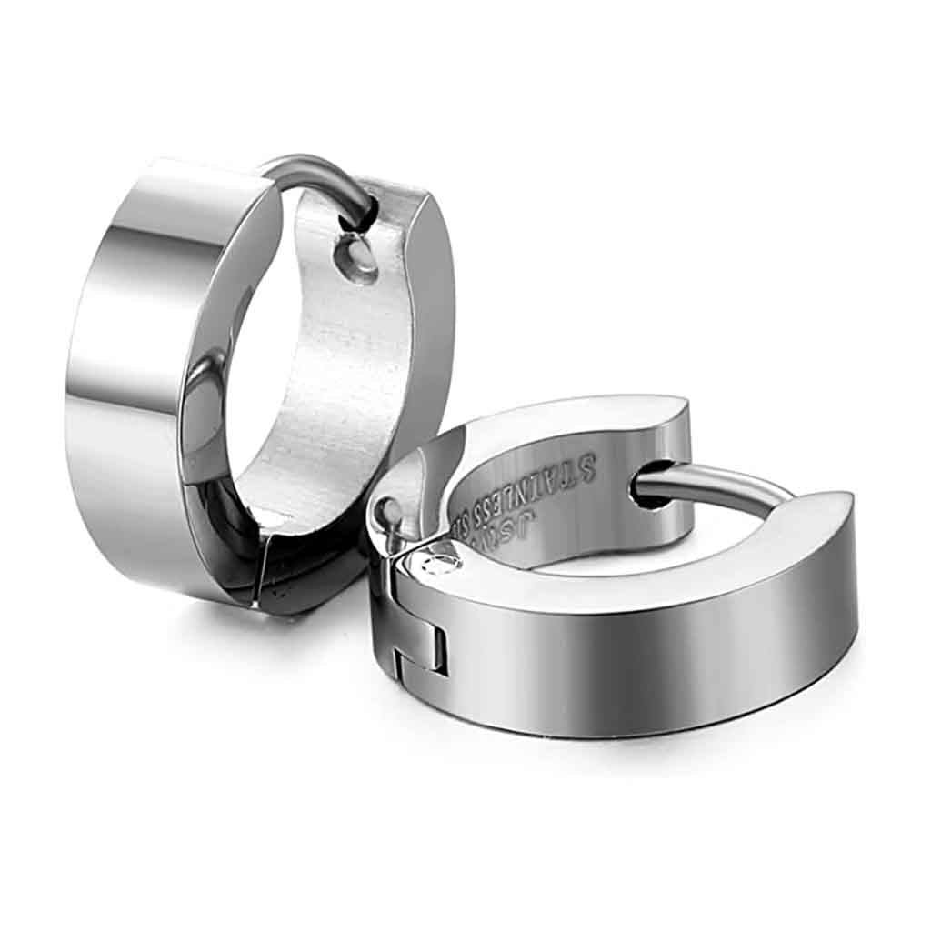 Aros Hombre Argollas Huggies Acero Plateado