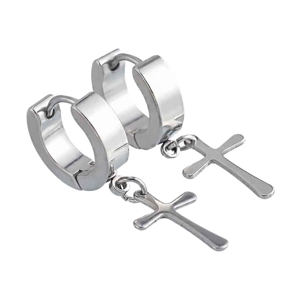 Aros Hombre Cruz Punk Color Plata Moda Juvenil