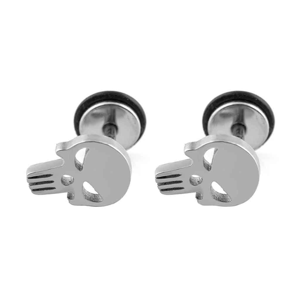 Aros Punk De Acero Calavera Earing Color Plata
