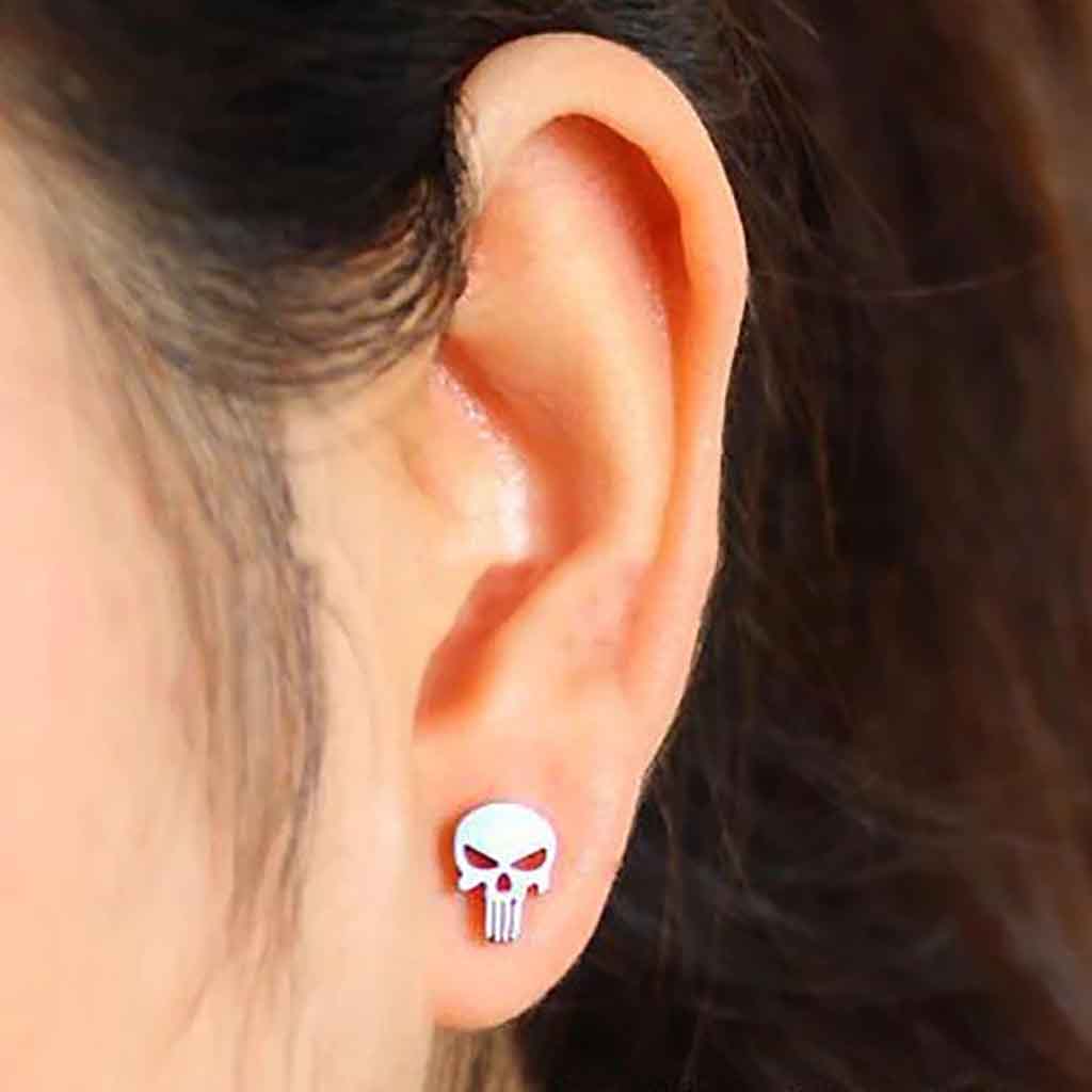 Aros Punk De Acero Calavera Earing Color Plata