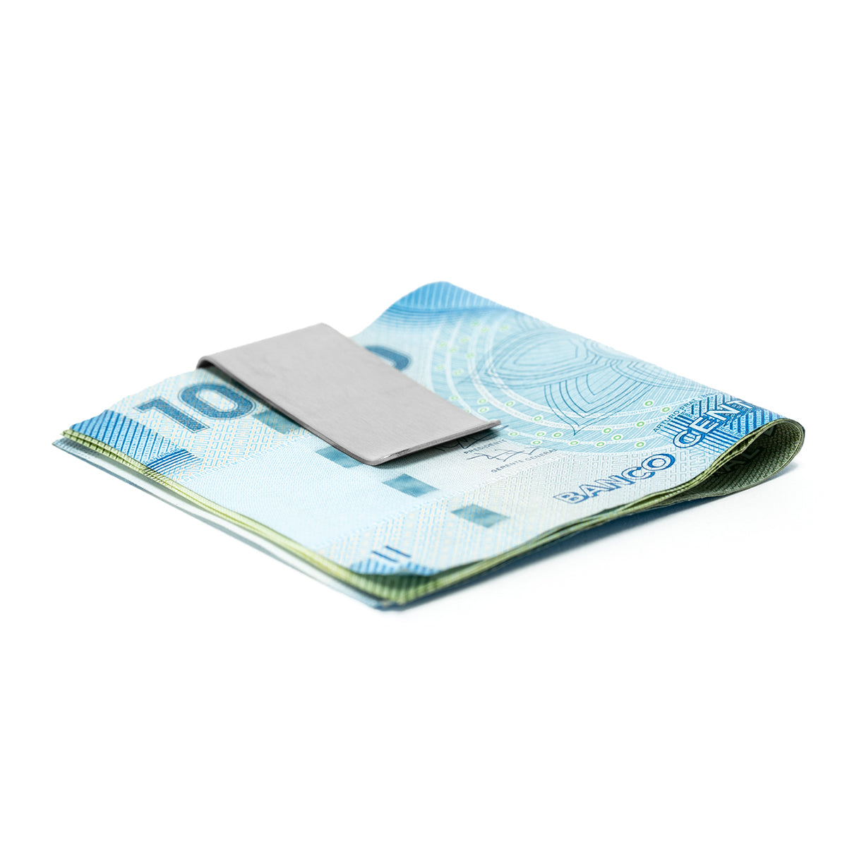 Pack Tarjetero Doble Cara Café y Clip para Billetes Plateado