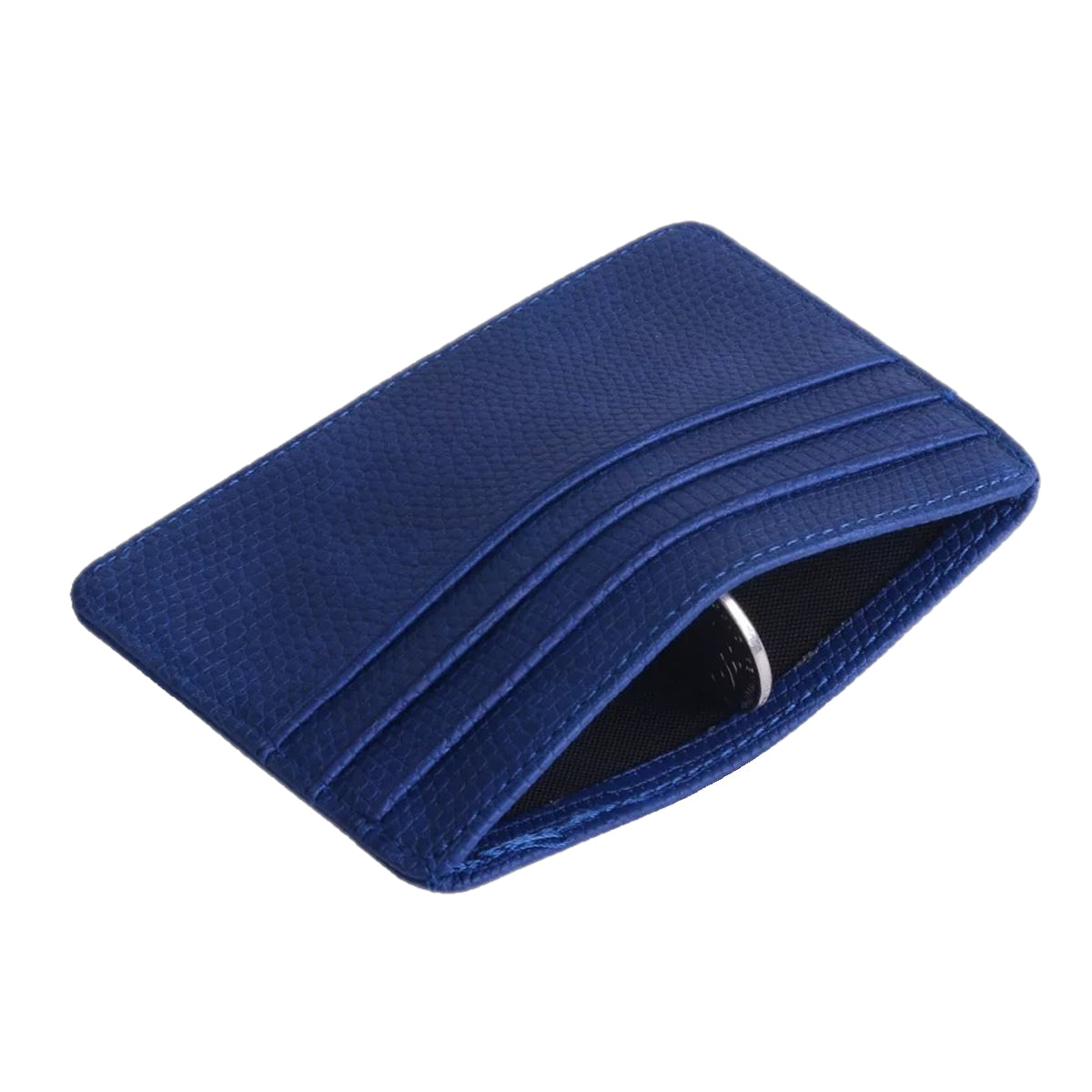 Pack Tarjetero Doble Cara Azul y Clip para Billetes Plateado