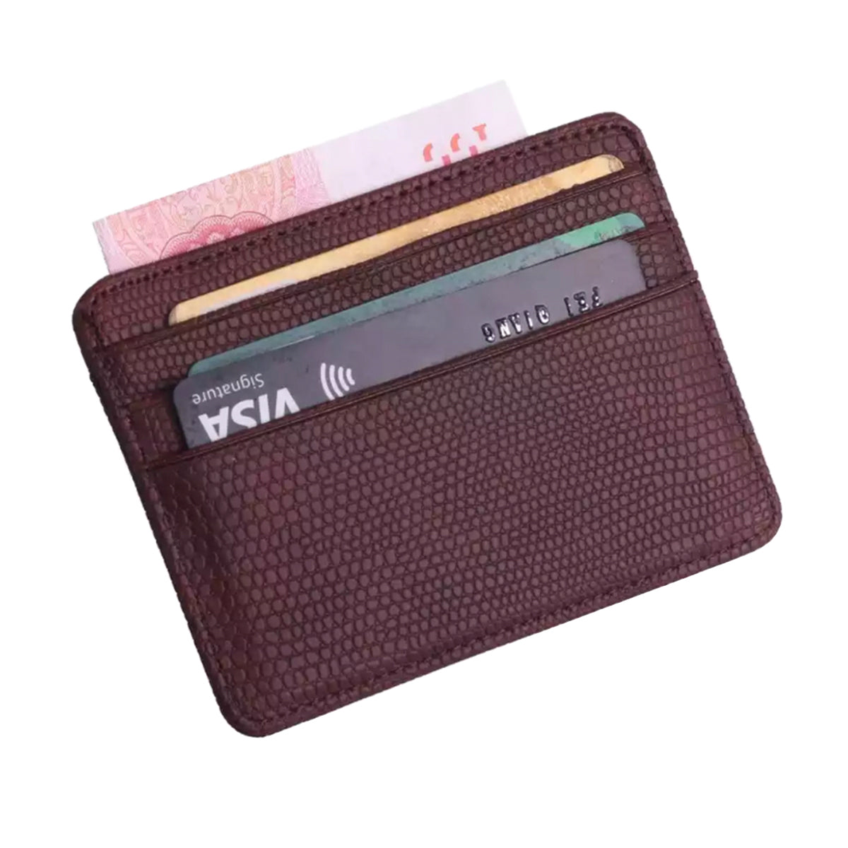 Pack Tarjetero Doble Cara Café y Clip para Billetes Plateado