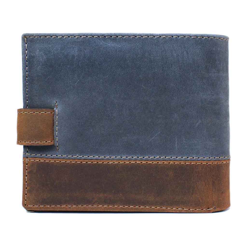 Billetera Hombre Cuero Tarjetero Azul Con Correa