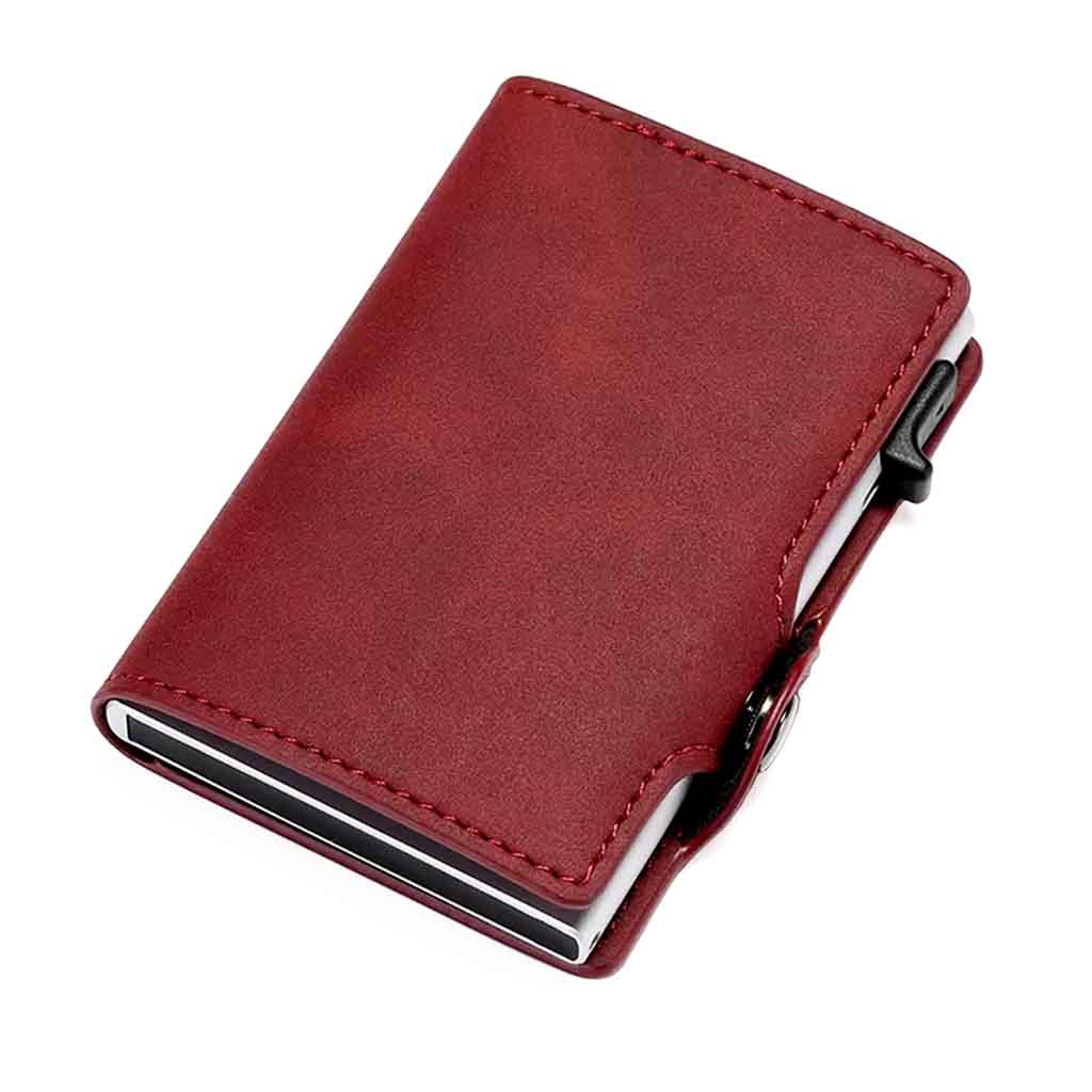 Tarjetero Billetera RIFD de Cuero Burdeos con Broche