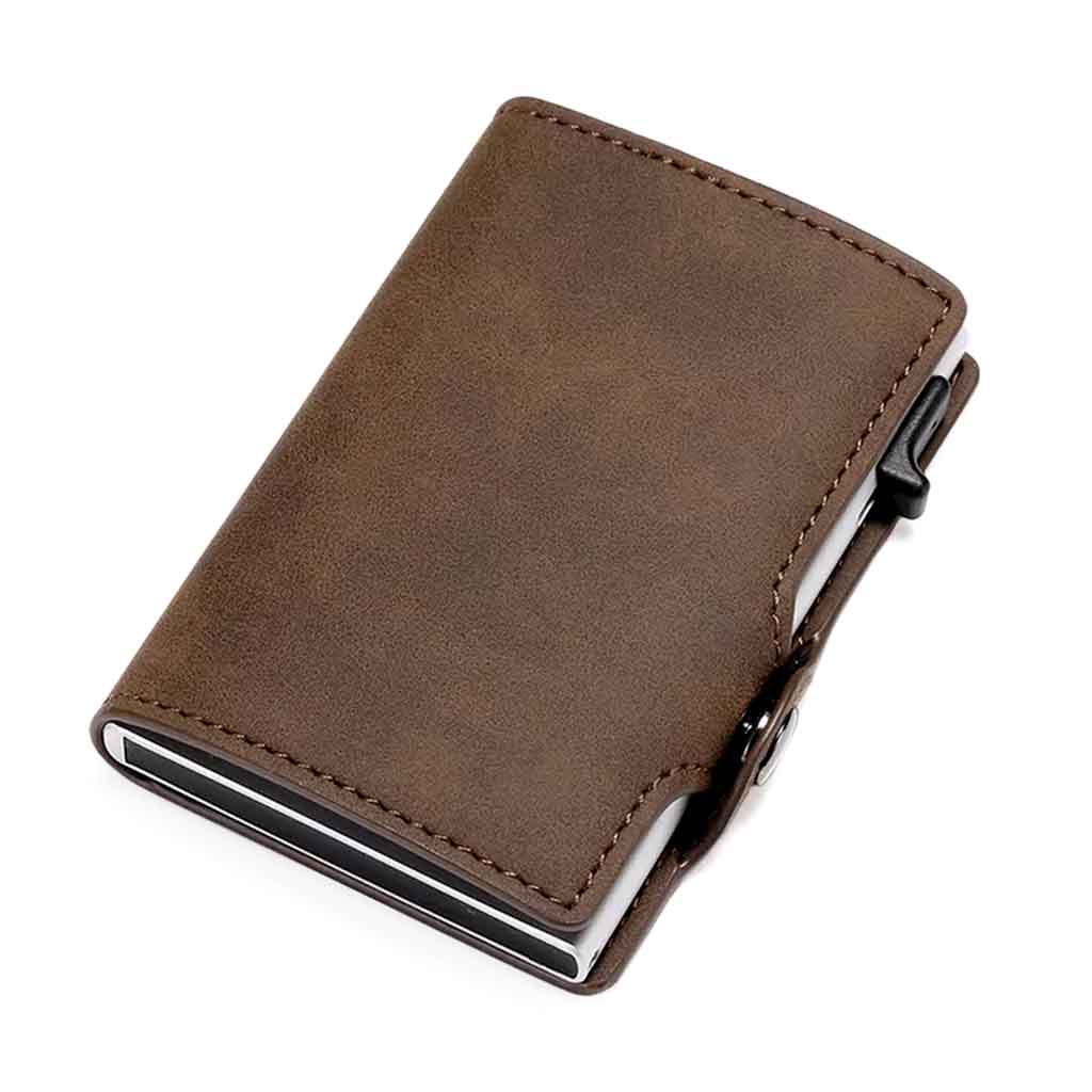 Tarjetero Billetera RIFD de Cuero Marrón con Broche