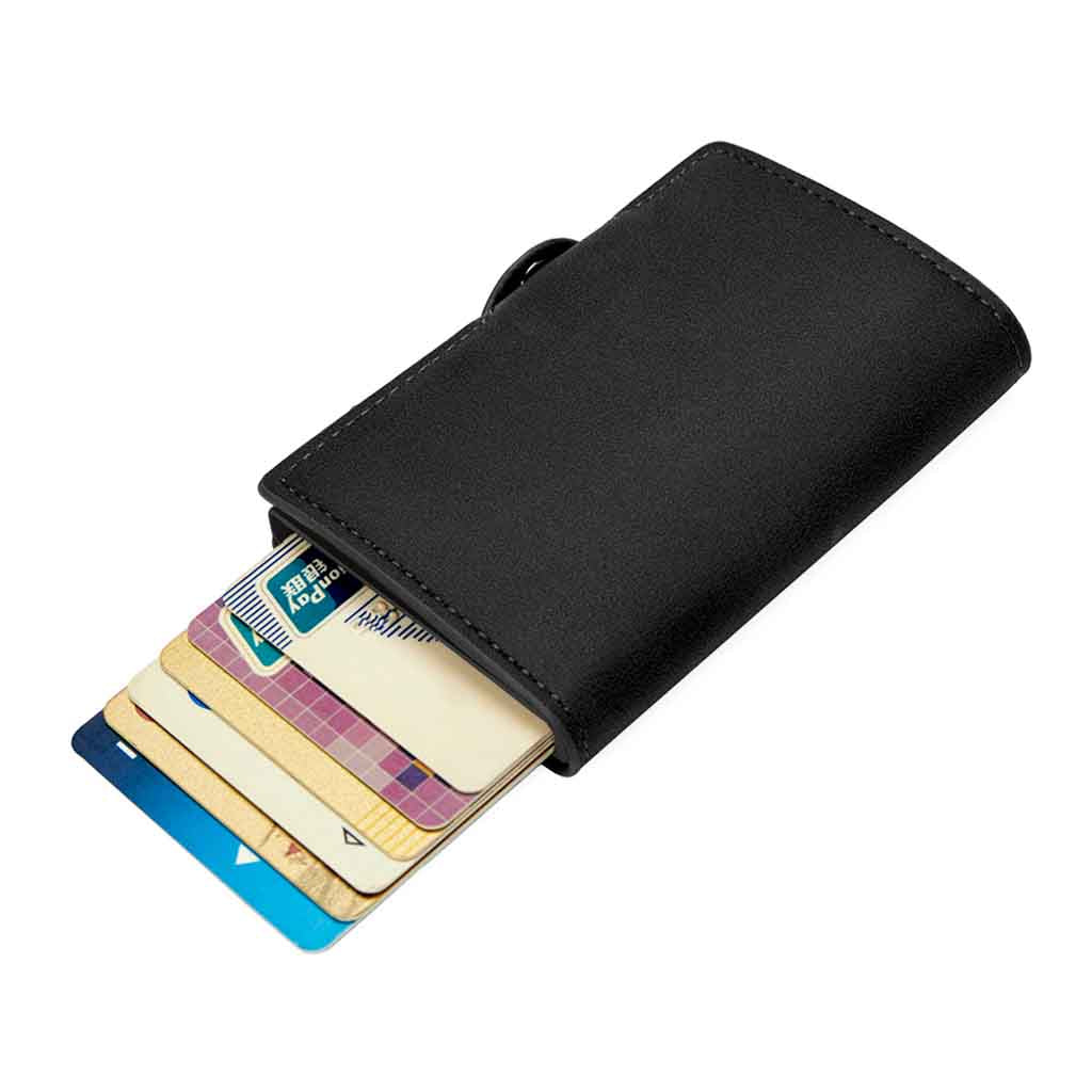 Tarjetero Billetera RIFD de Cuero Negro con Broche