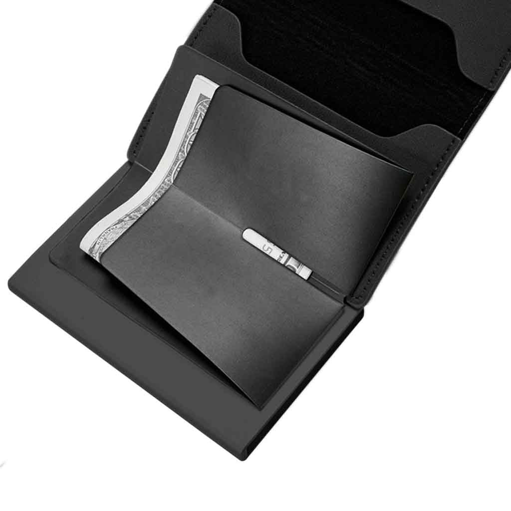 Tarjetero Billetera RIFD de Cuero Negro con Broche