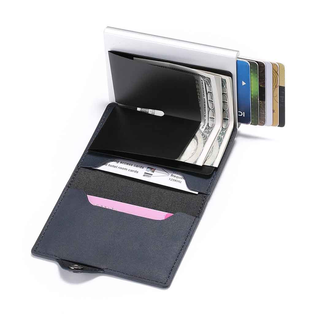 Tarjetero RIFD de Cuero Azul Billetera Hombre Mujer