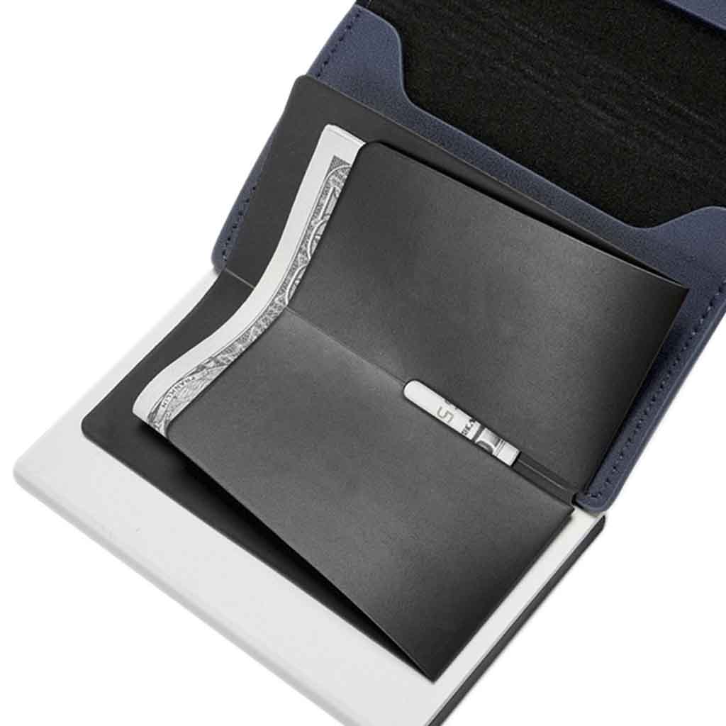 Tarjetero RIFD de Cuero Azul Billetera Hombre Mujer