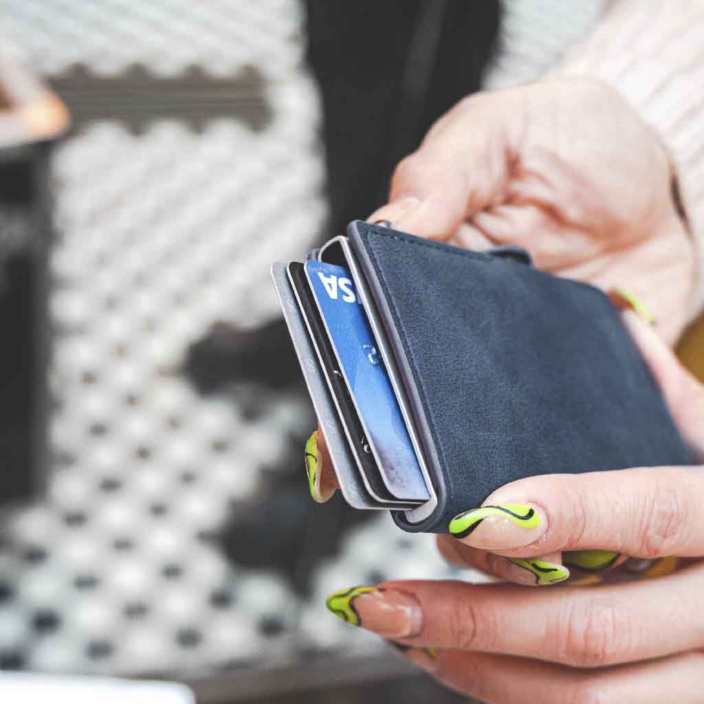 Tarjetero RIFD de Cuero Azul Billetera Hombre Mujer