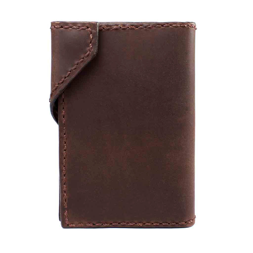 Tarjetero de Cuero Hombre Solapa Broche Marrón