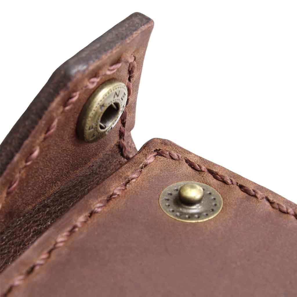 Tarjetero de Cuero Hombre Solapa Broche Marrón