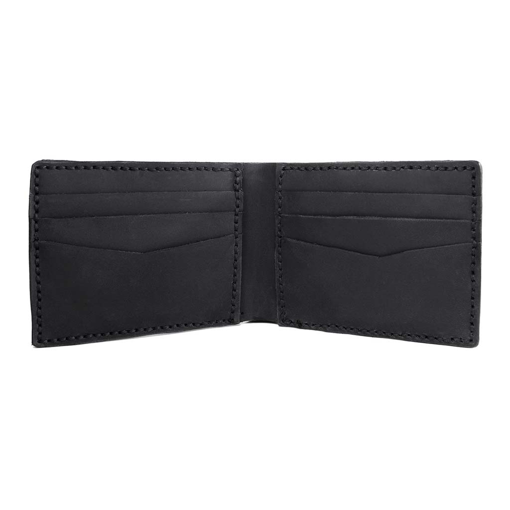 Billetera Cuero Natural Negro Solapa Compartimiento Unico