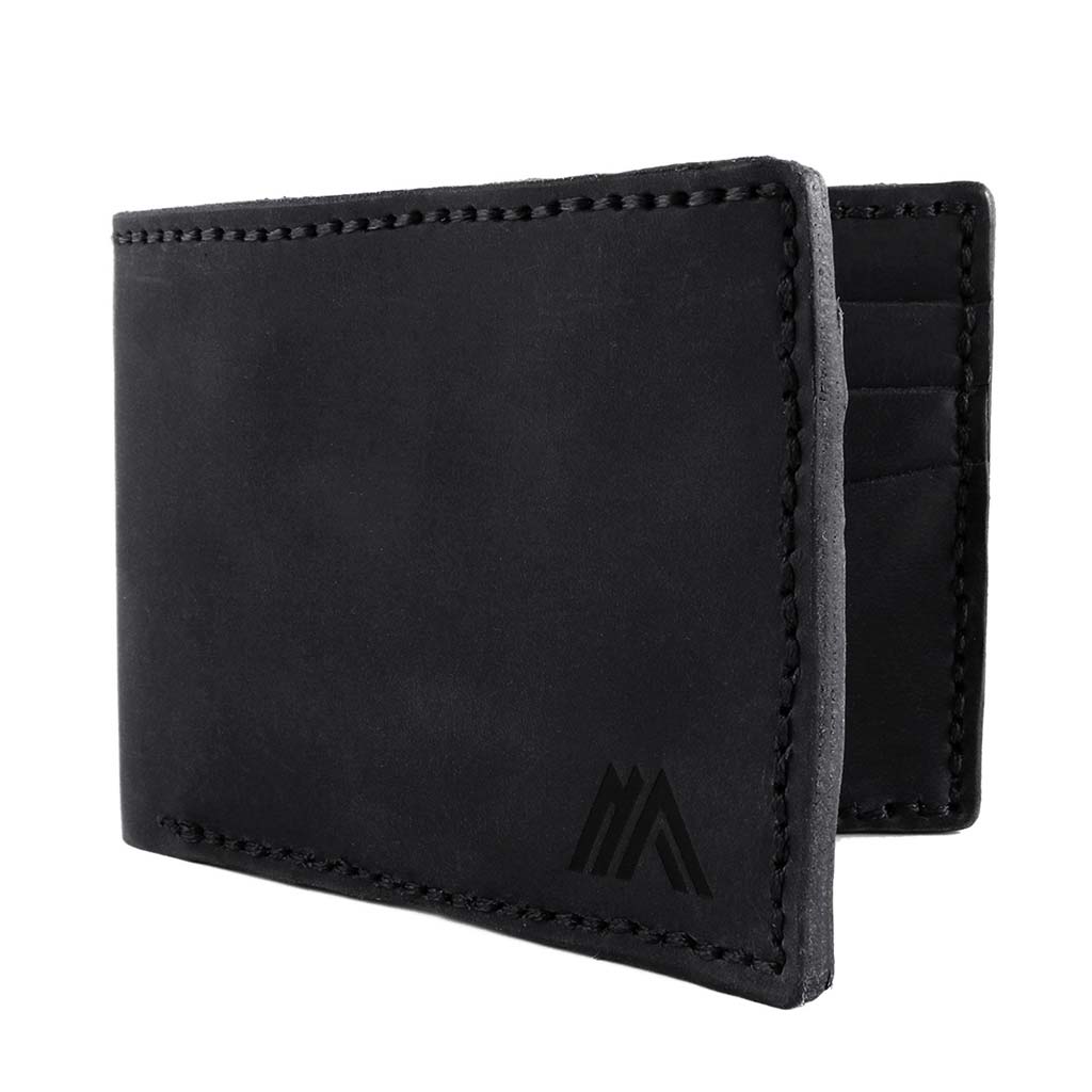 Billetera Cuero Natural Negro Solapa Compartimiento Unico