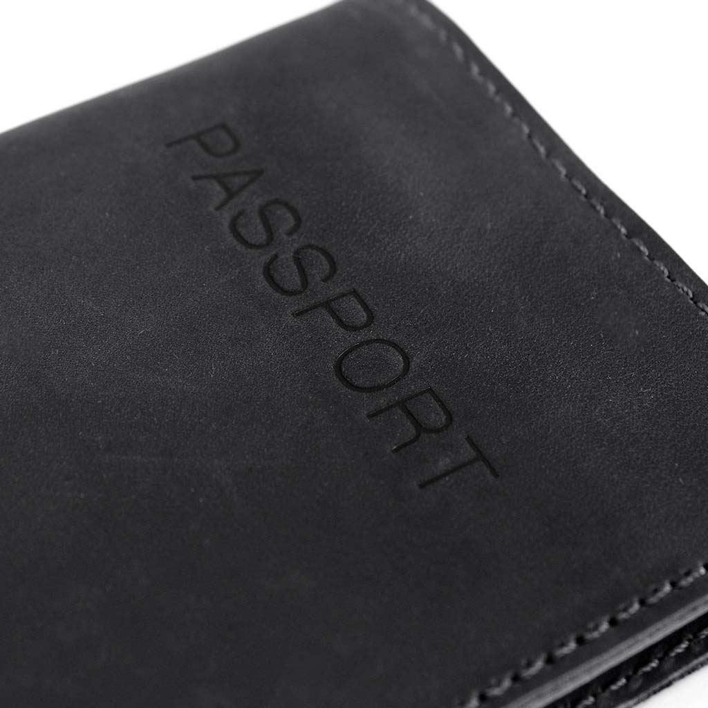 Porta Pasaporte Documentos Cuero Natural Negro