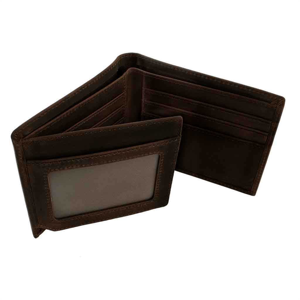 Billetera Desplegable Cuero Unicolor Marrón Oscuro