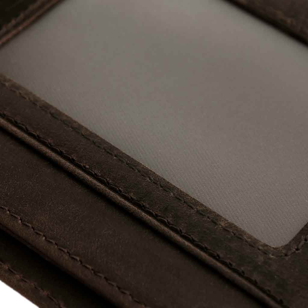 Billetera Desplegable Cuero Unicolor Marrón Oscuro