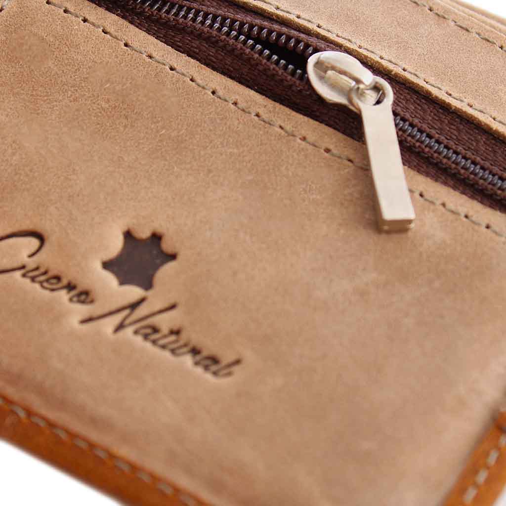 Billetera Monedero Cuero Natural Hombre Beige y Café