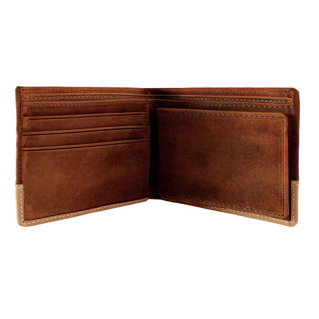 Billetera Monedero Cuero Natural Hombre Café y Beige