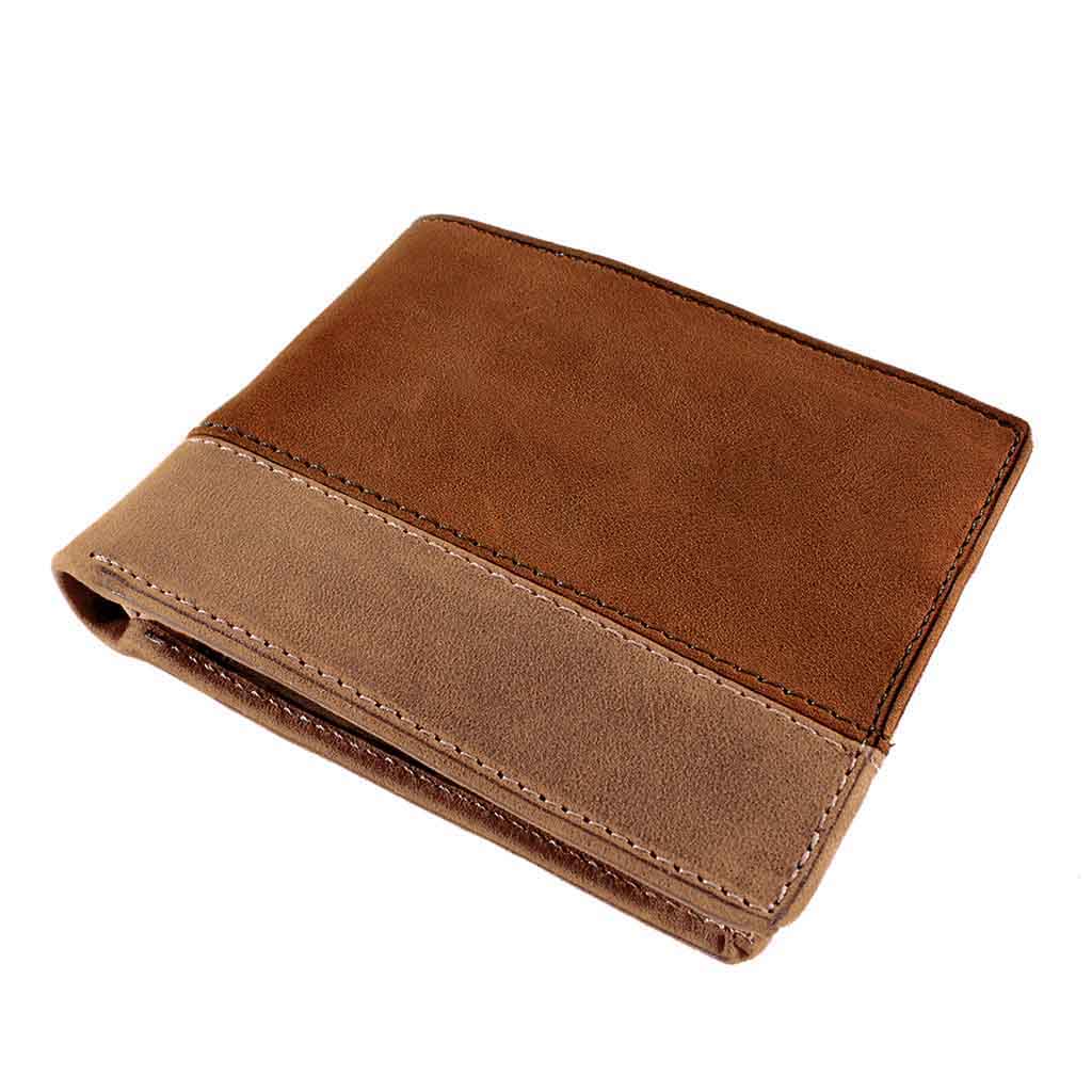 Billetera Monedero Cuero Natural Hombre Café y Beige