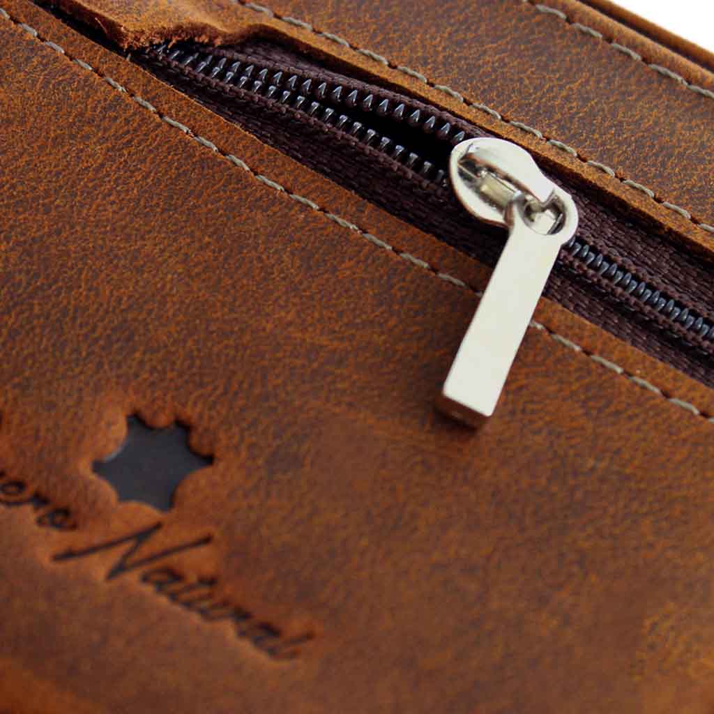 Billetera Monedero Cuero Natural Hombre Café y Beige