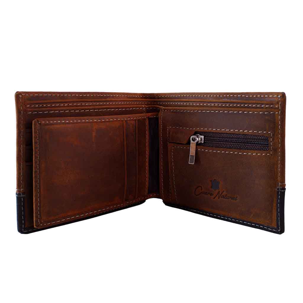Billetera Monedero Cuero Natural Hombre Café y Negro