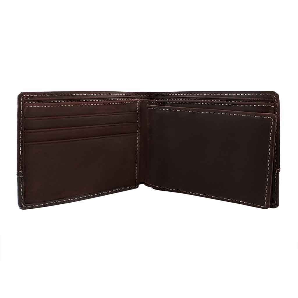 Billetera Monedero Cuero Natural Hombre Marrón y Azul