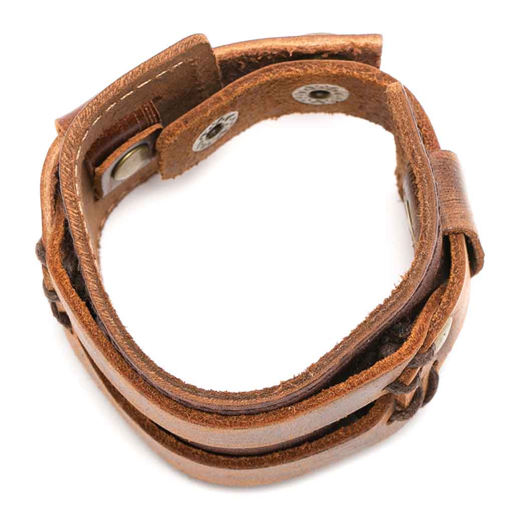 Brazalete Ancho De Cuero Pulsera Café Banda Rock &amp; Roll