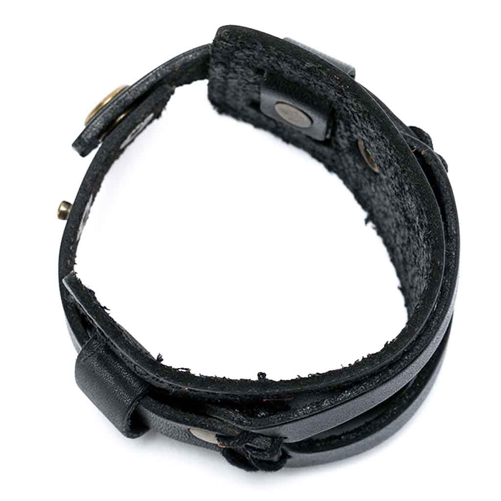 Brazalete Ancho De Cuero Pulsera Negra Banda Rock &amp; Roll