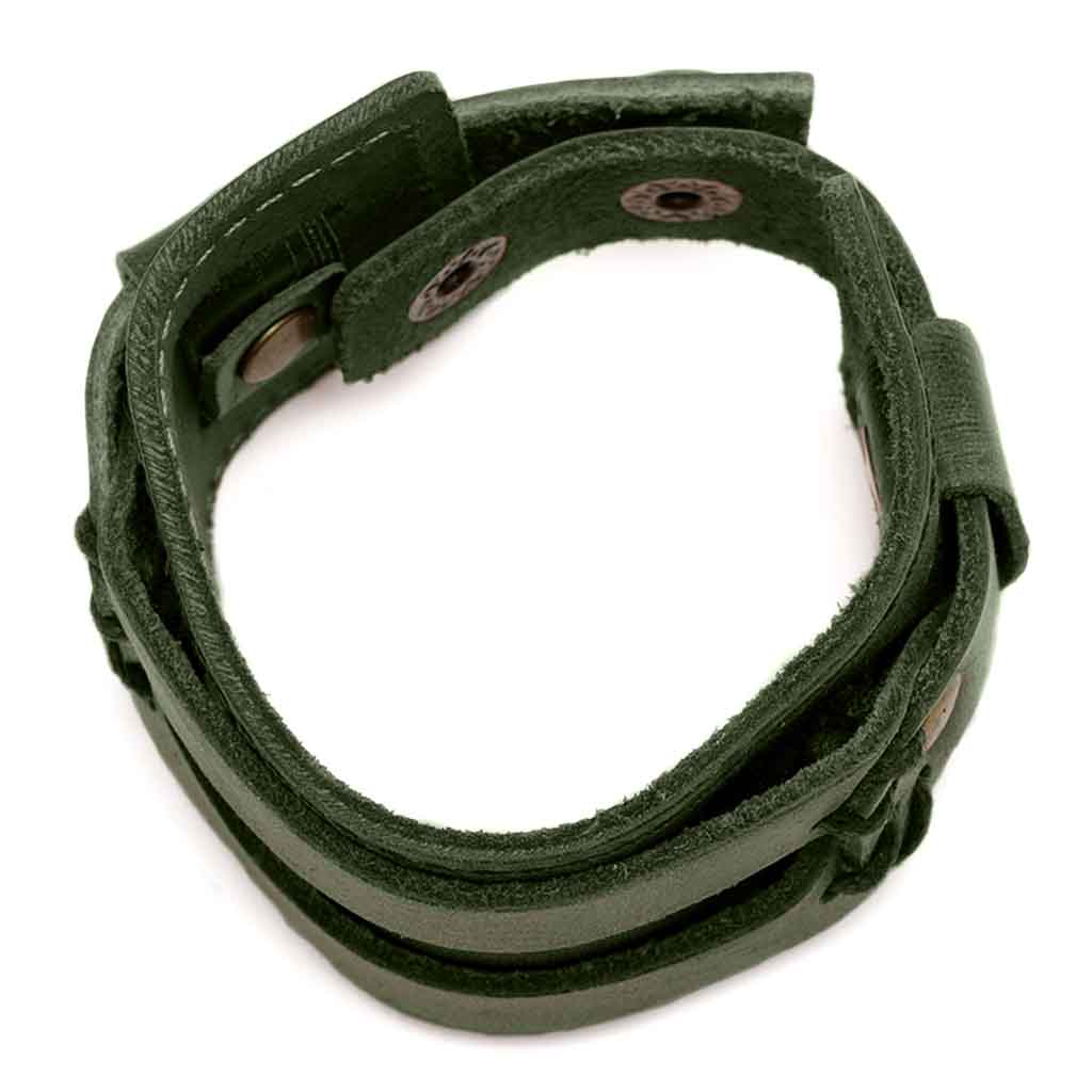 Brazalete Ancho De Cuero Verde Pulsera Banda Rock &amp; Roll