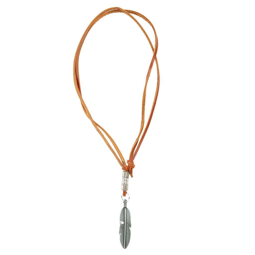 Collar  De Cuero Con Pluma Plata Hombre Mujer Juvenil