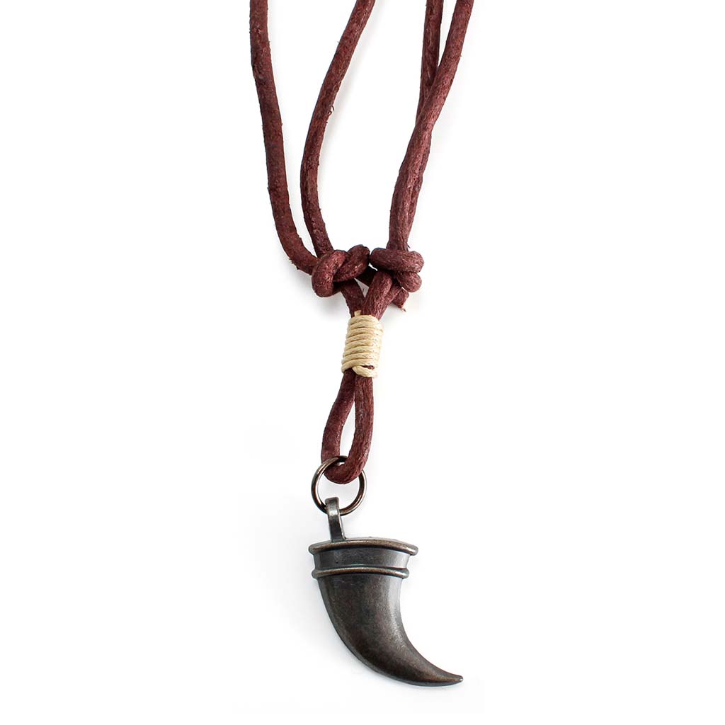 Collar de Cuero Ajustable Dije Metal Diente Tiburon