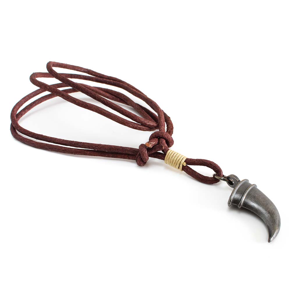 Collar de Cuero Ajustable Dije Metal Diente Tiburon