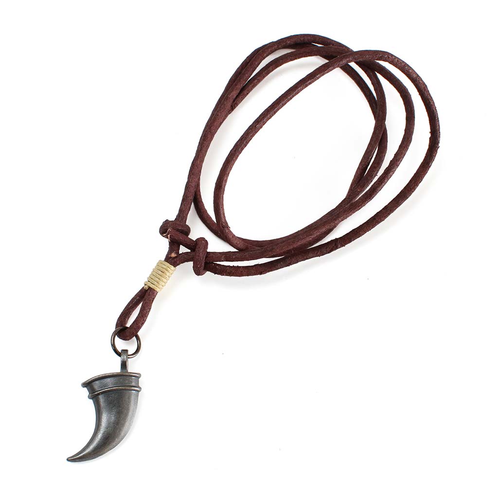 Collar de Cuero Ajustable Dije Metal Diente Tiburon