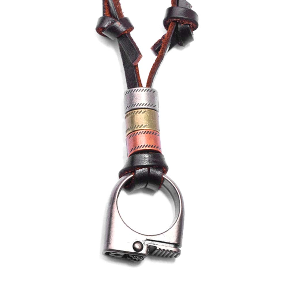 Collar de Cuero Colgantes Dije color Plata Anillo Encendedor