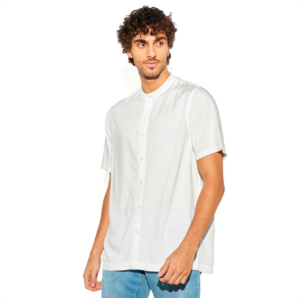 Camisa Blanca Hombre Lino Manga Corta Mao