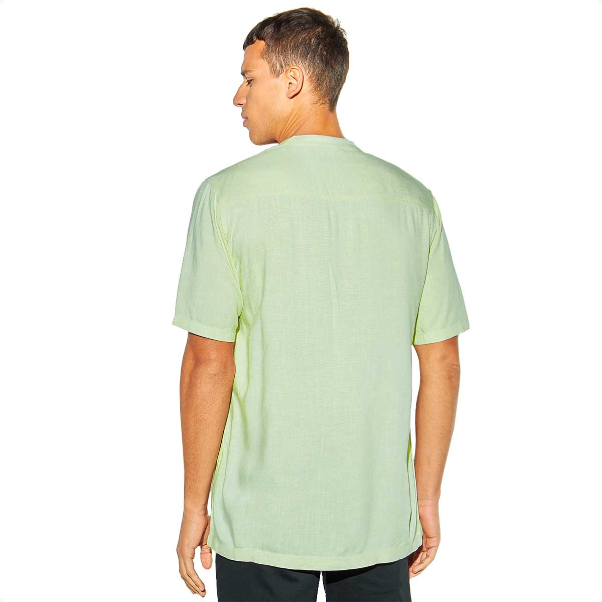 Camisa Hombre de Lino Mao Verde Manga Corta